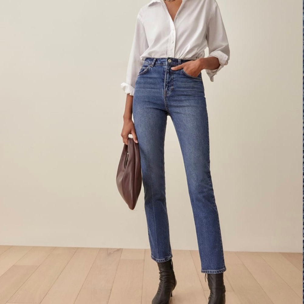 Reformation Liza Ultra High Rise Straight Jeans, 24, Icarian